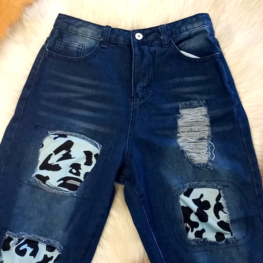 Misslook Patchwork Distressed Cuffed Jeans - image 2